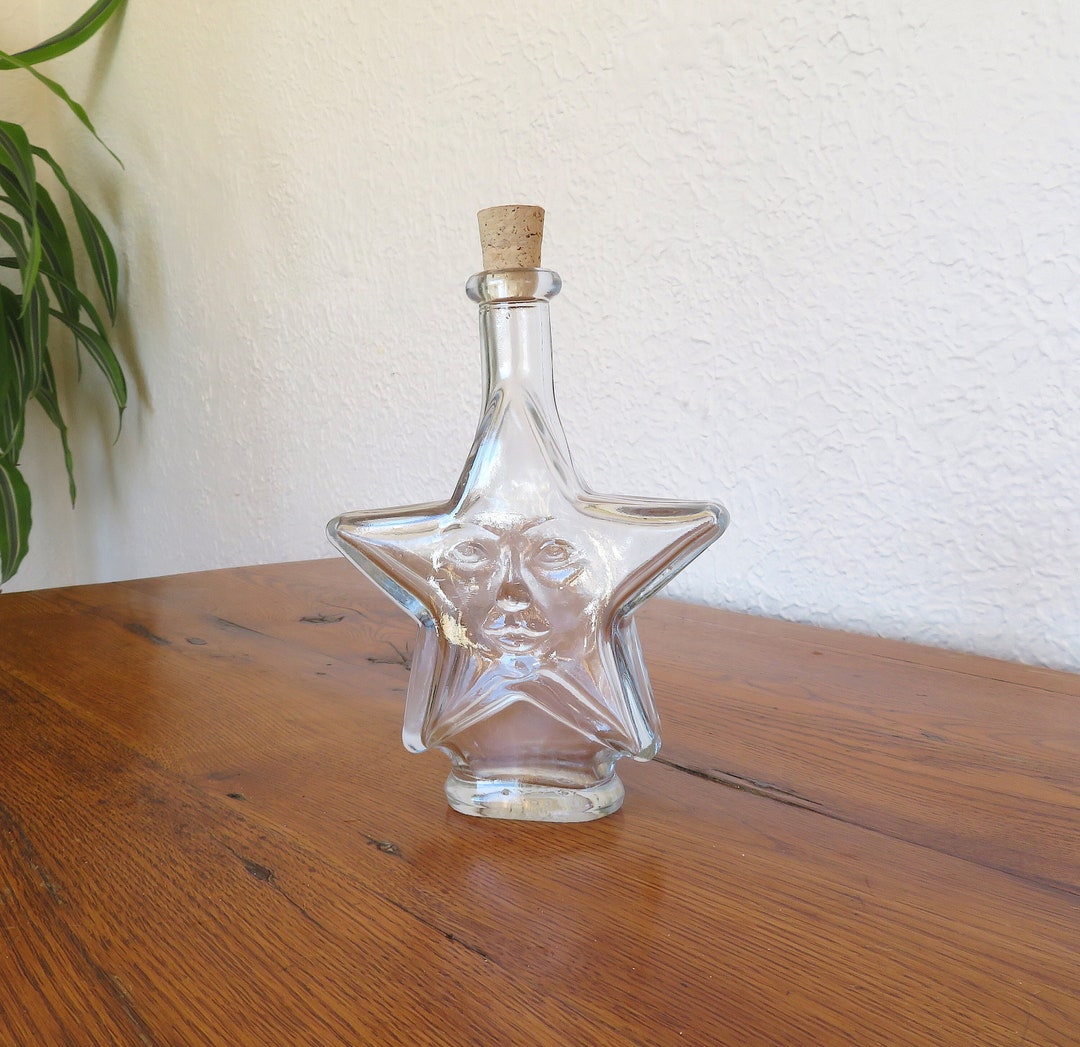 Vintage Star Shaped Glass Bottle Star Face Etsy