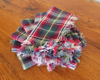 Vintage Tartan Plaid Cloth Napkins Set of 6 Fringe