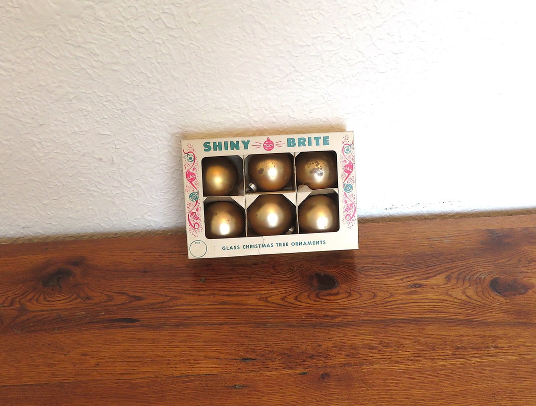 Vintage Shiny Brite Ornament Box of 6 Gold Mercury Glass Balls 2.5 Etsy
