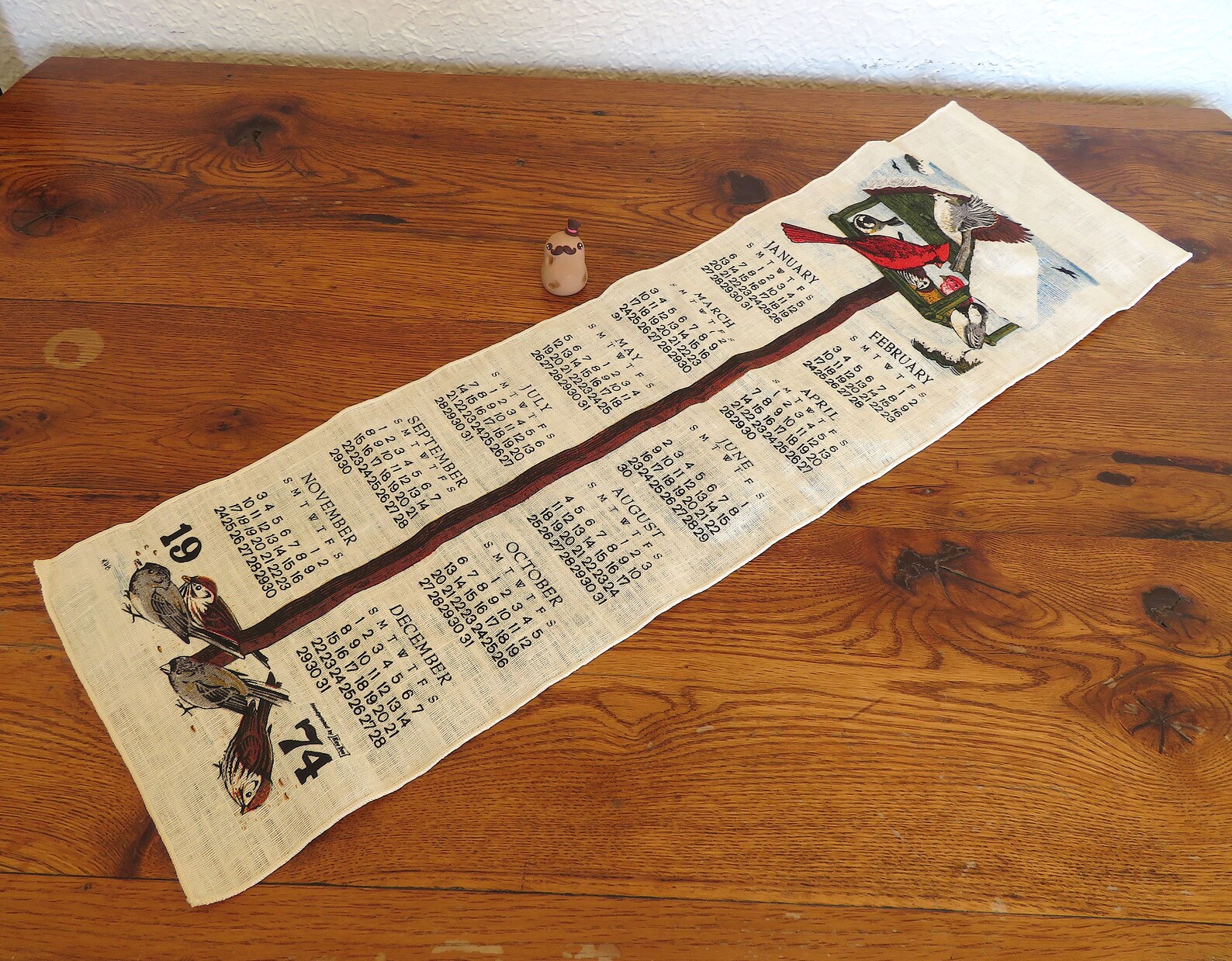 Vintage 1977 Year Linen Calendar Goldfinches Etsy