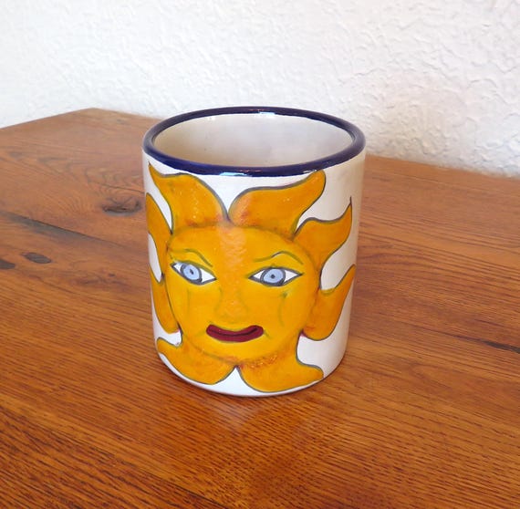 Vintage Talavera Pottery Hand Painted Mug Sun Face