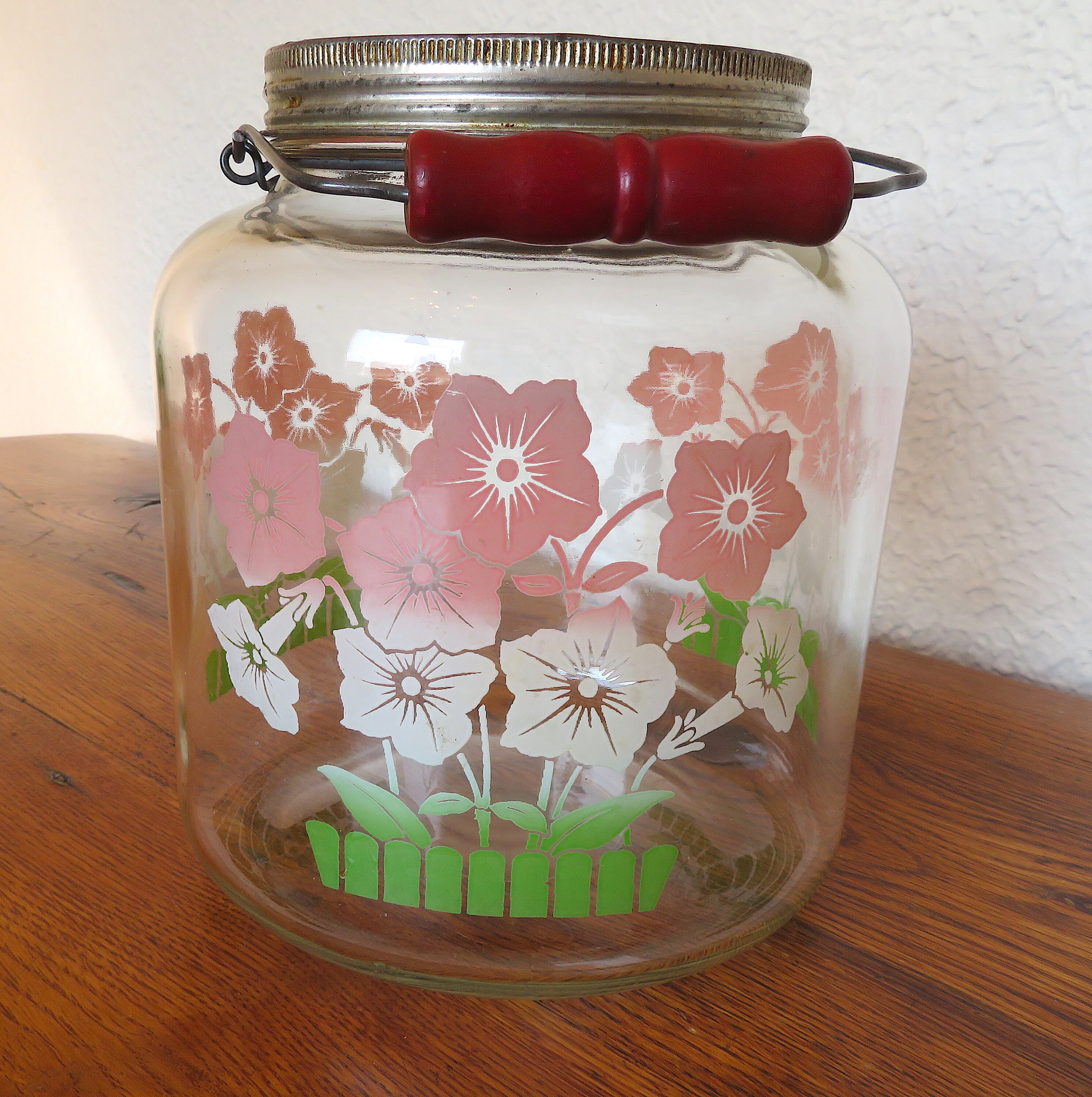 Vintage Glass Storage Jar with Lid Wire Bail and Wood Handle Etsy