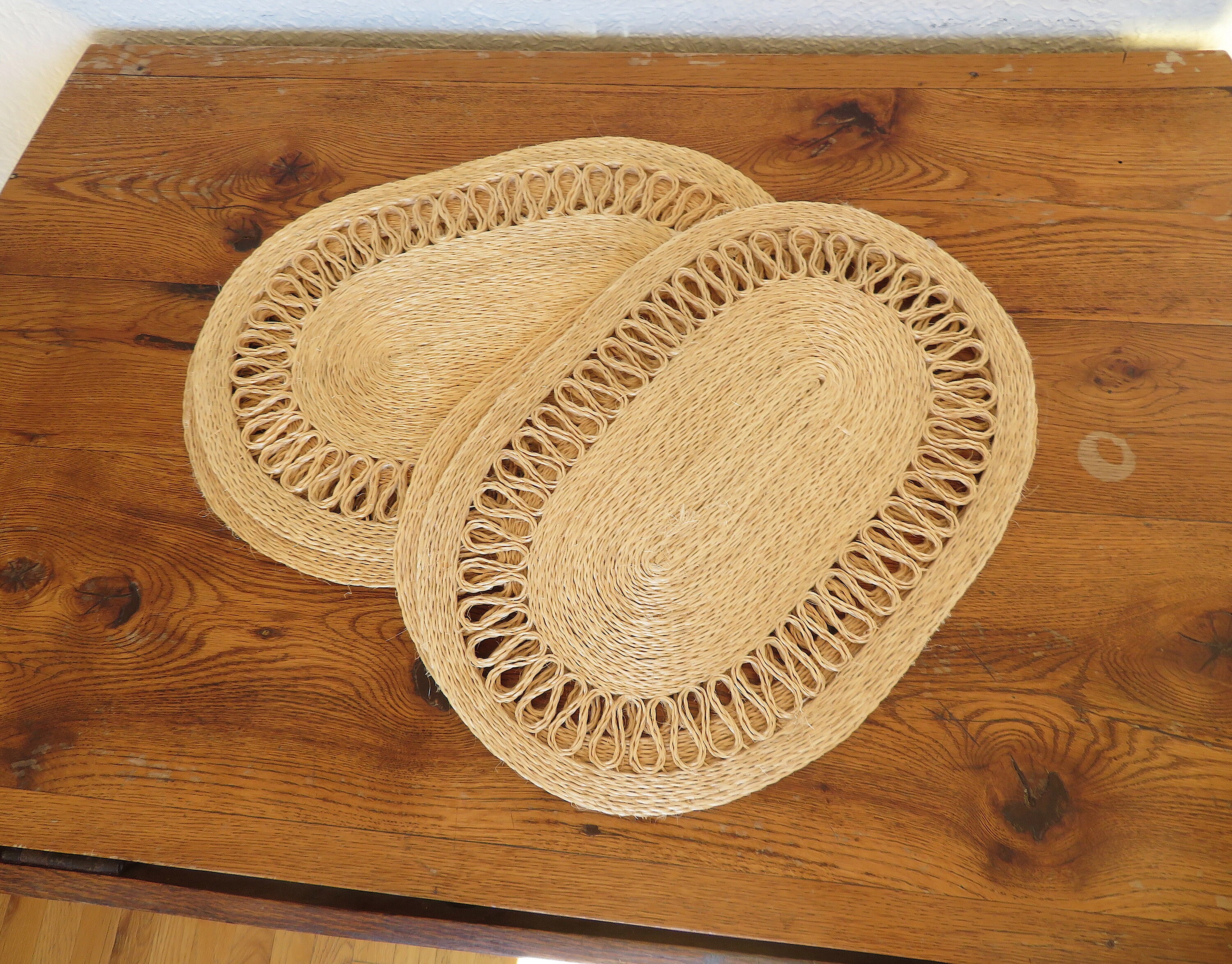 Vintage 1960s Coiled Jute Placemats Boho Chic Natural Fiber Table Mats Set  of 6