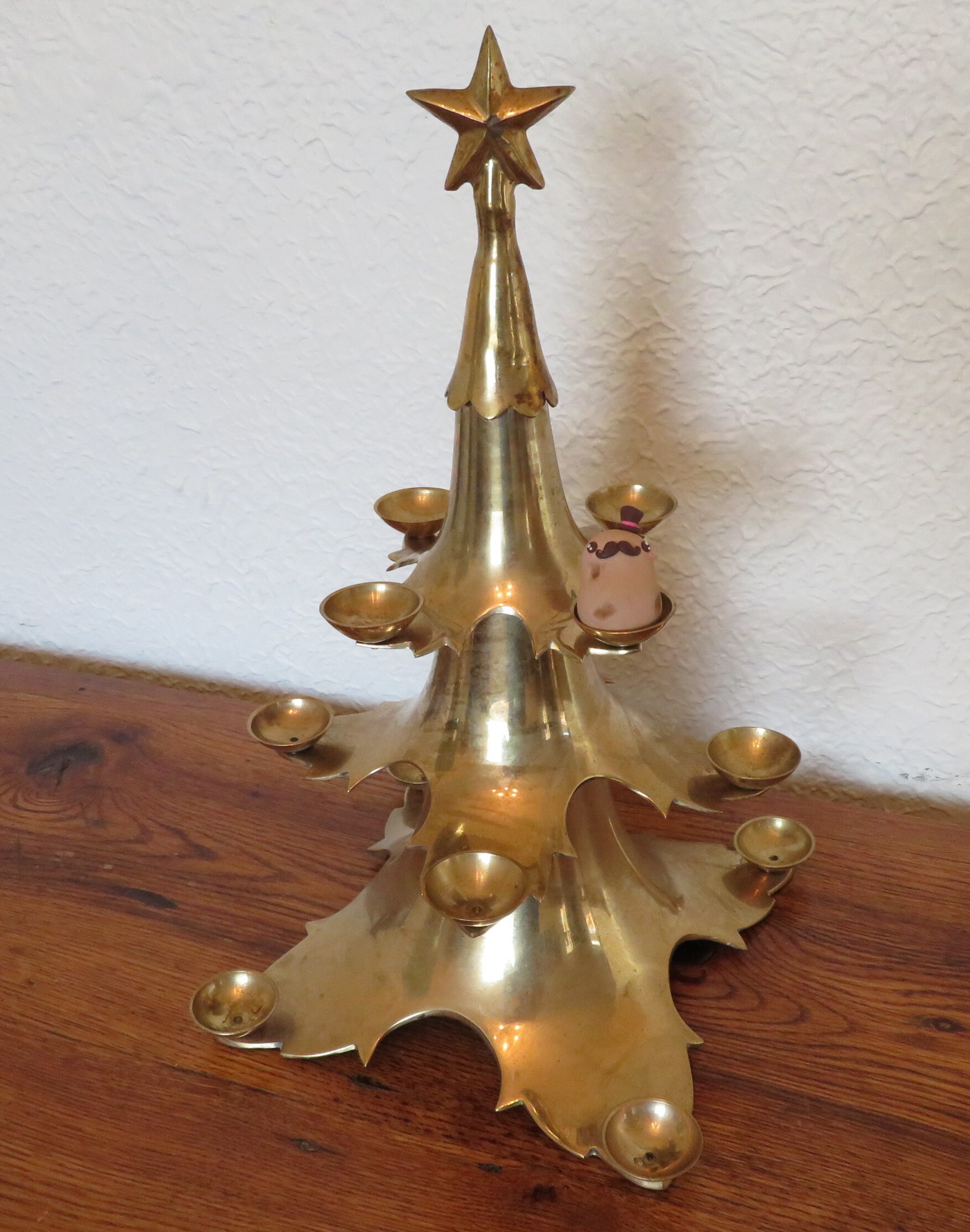 Vintage Brass Christmas Tree Round Candleholder Large Heavy Etsy