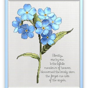 Beautiful Forget-Me-Not Cross Stitch Chart with Verse