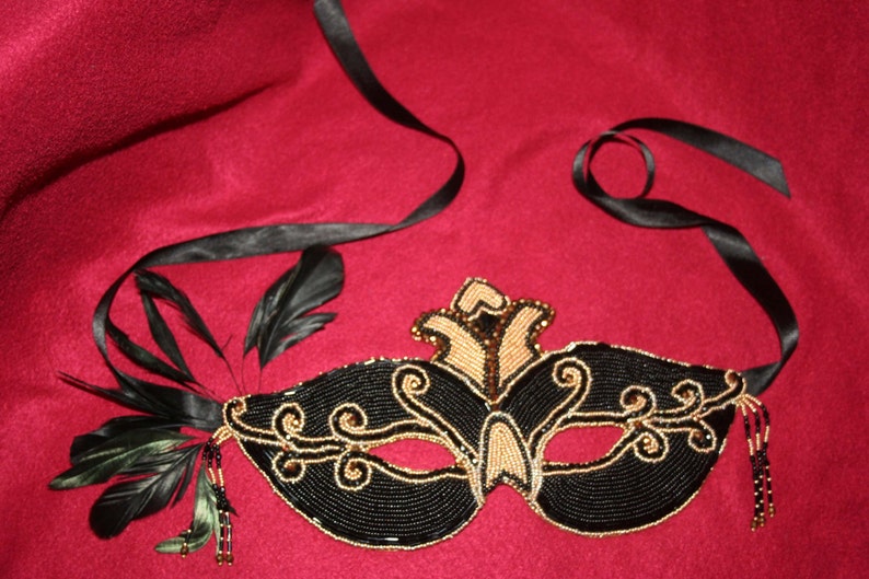 Seed Bead Embroidered Black & Gold Masquerade Beaded Mask with Etsy