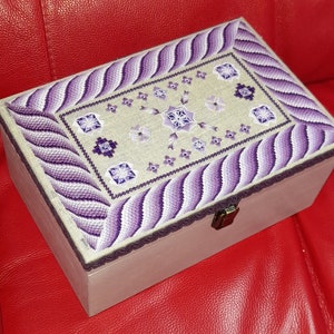 OOAK Treasure/Storage/Jewellery Box with Beautiful Purple Bargello Spiral and Hardanger Embroidery