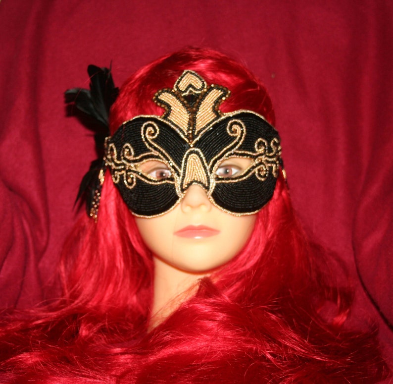 Seed Bead Embroidered Black & Gold Masquerade Beaded Mask with Etsy