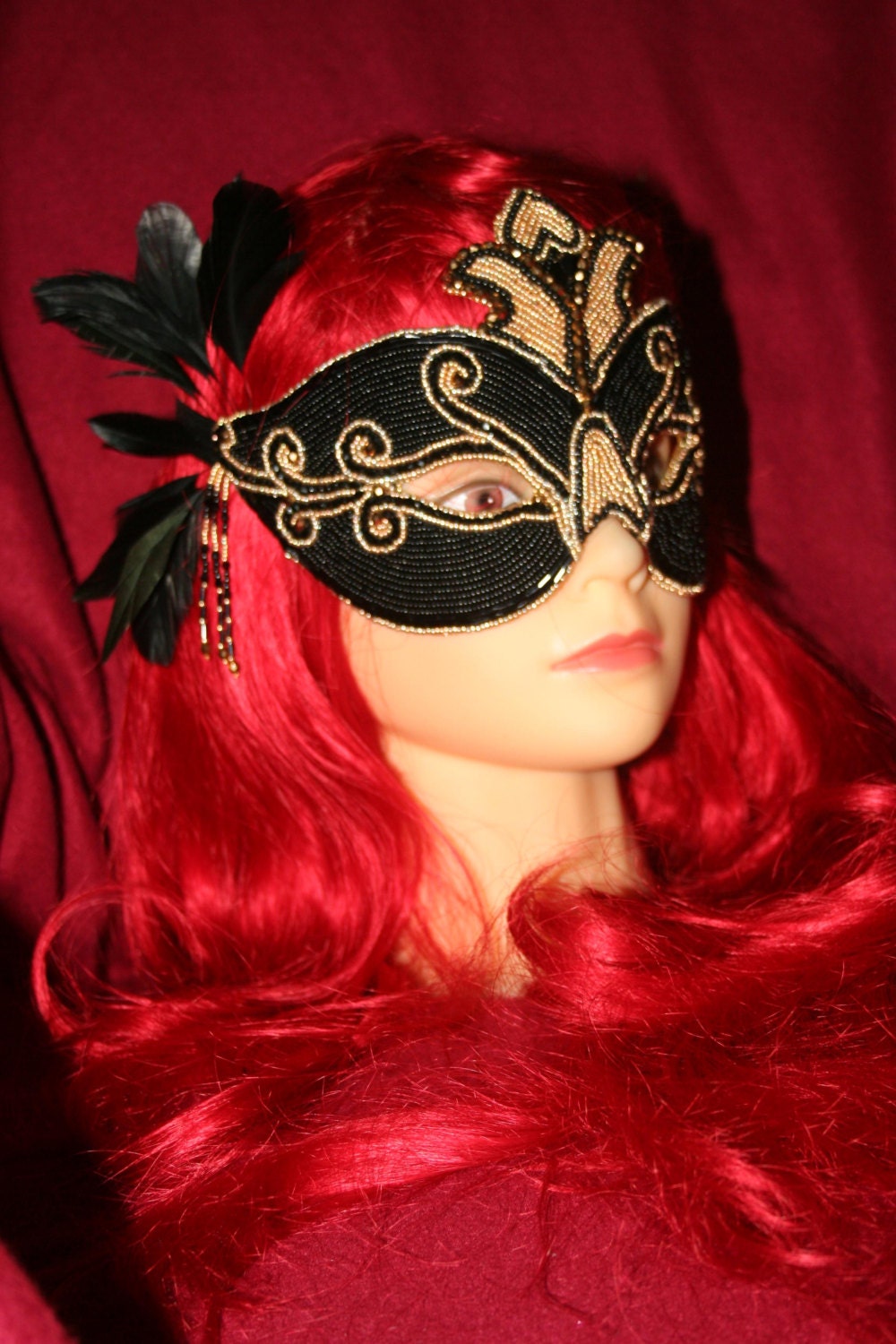 Seed Bead Embroidered Black & Gold Masquerade Beaded Mask with Etsy