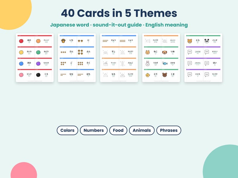 Japanese Flashcards for Kids, 40 Printable Vocabulary Cards, Learn Hiragana Words, Bilingual Homeschool PDF image 2
