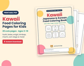 Kawaii-Malbuch mit japanisch-koreanischem Essen, Sushi Boba Onigiri (PDF-Download)
