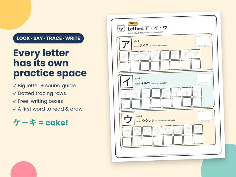 Cuaderno de ejercicios de caligrafía katakana para niños, hojas de trabajo para aprender katakana japonés, práctica del alfabeto japonés imprimible, PDF para educación en casa imagen 4