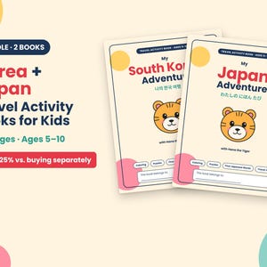 K&ouml;nnte beinhalten: Ein Set aus zwei Reise-Aktivit&auml;tsb&uuml;chern f&uuml;r Kinder mit den Titeln My South Korea Adventure und My Japan Adventure. Jedes Buch enth&auml;lt eine Tiger-Illustration, 40 Seiten f&uuml;r Kinder von 5-10 Jahren sowie Bereiche f&uuml;r Ausmalbilder, R&auml;tsel und Journale.
