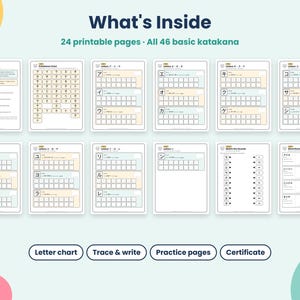 Cuaderno de ejercicios de caligrafía katakana para niños, hojas de trabajo para aprender katakana japonés, práctica del alfabeto japonés imprimible, PDF para educación en casa imagen 3