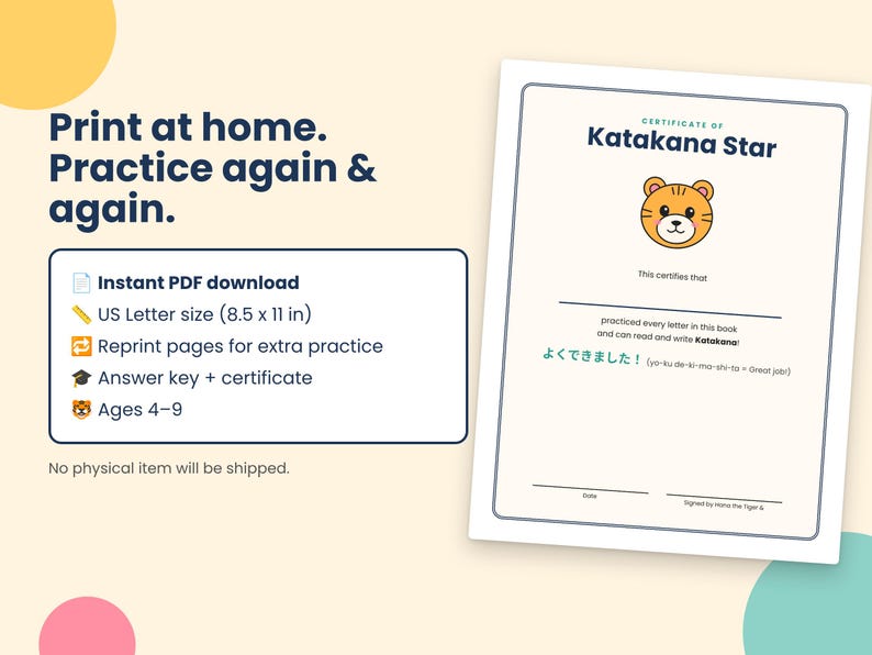 Cuaderno de ejercicios de caligrafía katakana para niños, hojas de trabajo para aprender katakana japonés, práctica del alfabeto japonés imprimible, PDF para educación en casa imagen 5