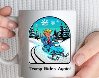 Trump Snowmobile Becher, lustige politische Kaffeebecher, Retro Cartoon Keramikbecher, Konservative Geschenkidee