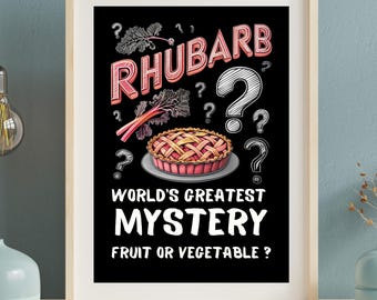 Vintage Rhubarb Kitchen Print, Funny Kitchen Wall Art, Retro Food Poster, Cottagecore Kitchen Decor, Farmhouse Kitchen Wall Decor Gift