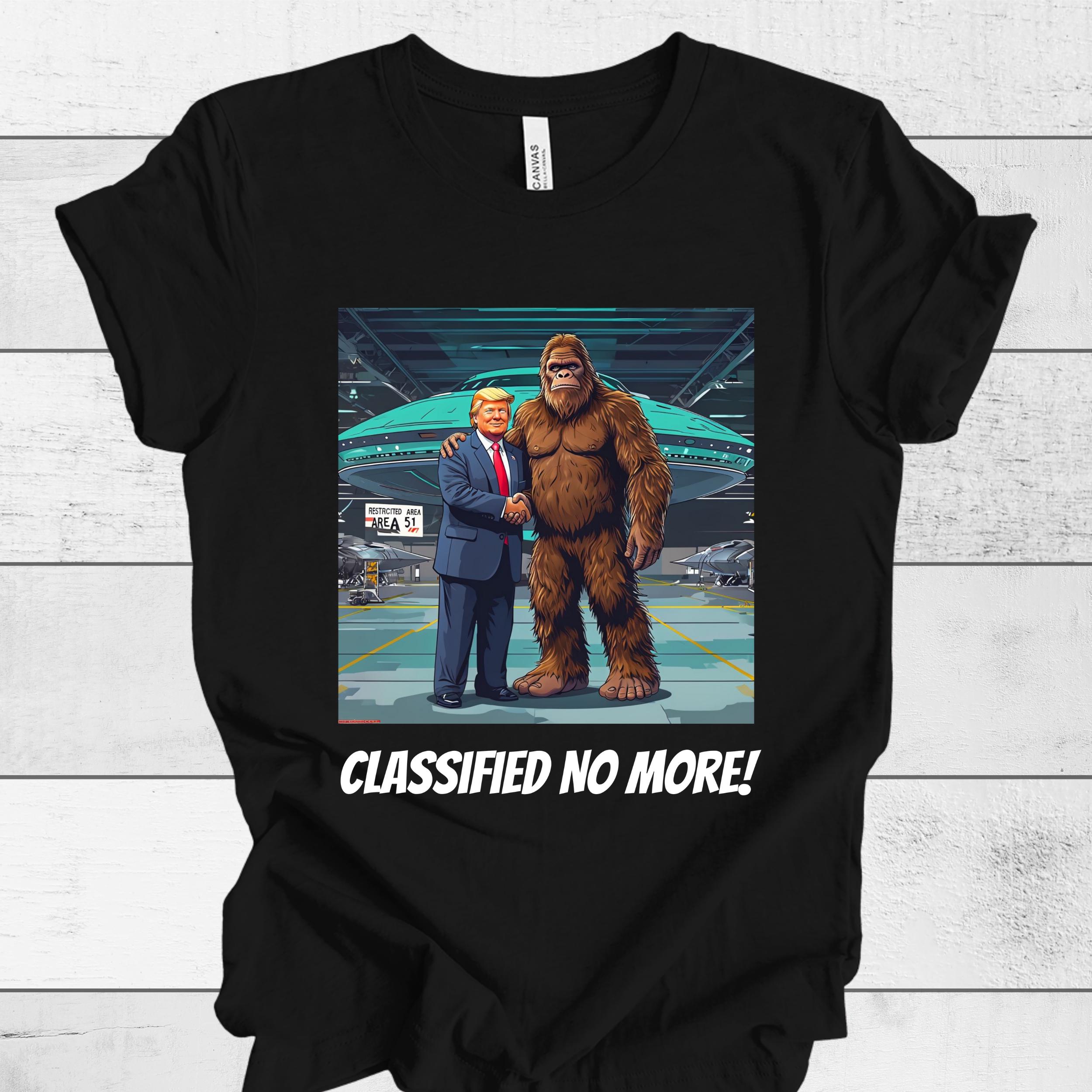 Funny Trump Bigfoot Shirt Classified No More Tee, Unisex T-Shirt, Political Humor, Sasquatch Tee, Gift for Bigfoot Believers, Short Sleeve