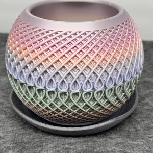 Maceta cinética impresa en 3D con plato de drenaje / Maceta geométrica / Maceta esférica única con drenaje automático / Gris hierro arcoíris Kingfisher