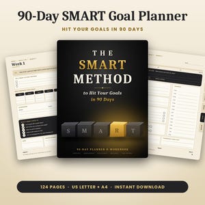 90 Day Goal Planner, SMART Goals Workbook, GoodNotes and Printable PDF, Quarterly Planner, 12 Week Goal Setting, US Letter + A4