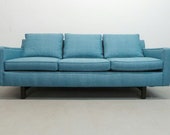 authentic Edward Wormley for Dunbar aqua tweed 3 seater mid century modern sofa