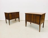 mid century modern walnut two drawer nightstands often attributed to Edmond Spence of Sweden
