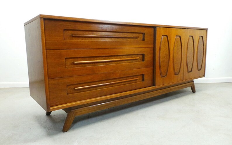 Stunning Large Mid Century Modern Long Low Refinished Walnut Etsy