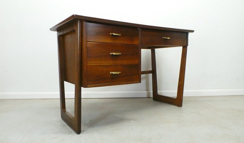 Mid Century Modern Refinished Petite Left Side 3 Drawer Desk Etsy