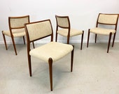mid century Danish modern rosewood oatmeal tweed, 80 dining chairs by Niels Moller for JL Moller