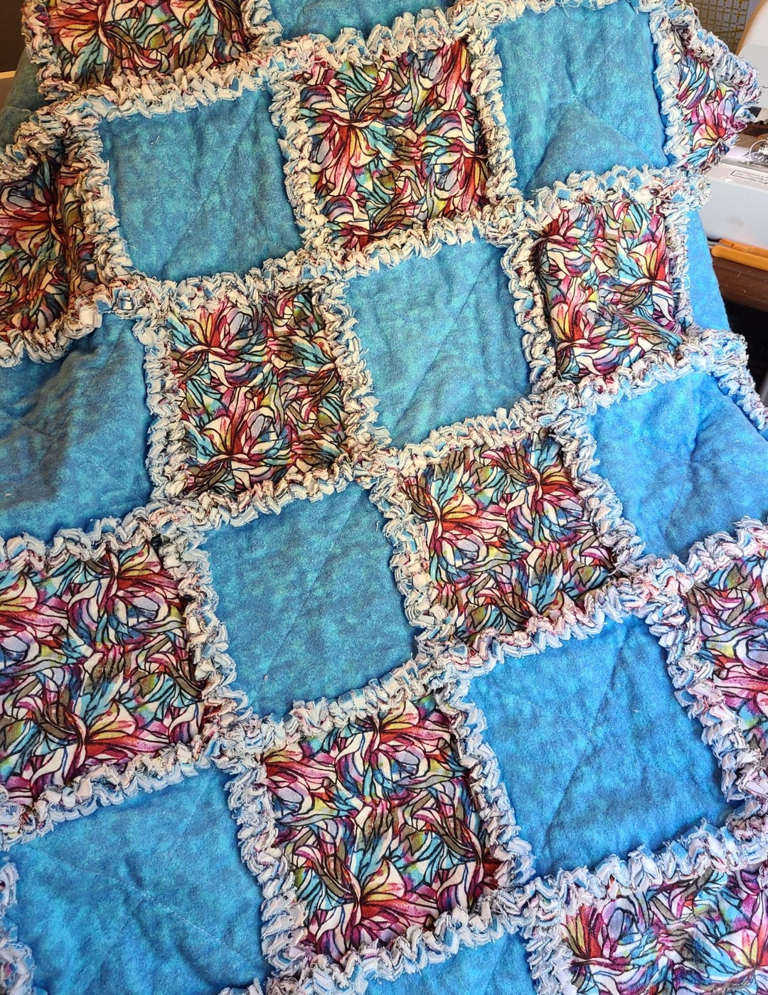 Lap Rag Quilt Tranquil Blue Stainglass Rag Lap Quilt Throw - Etsy