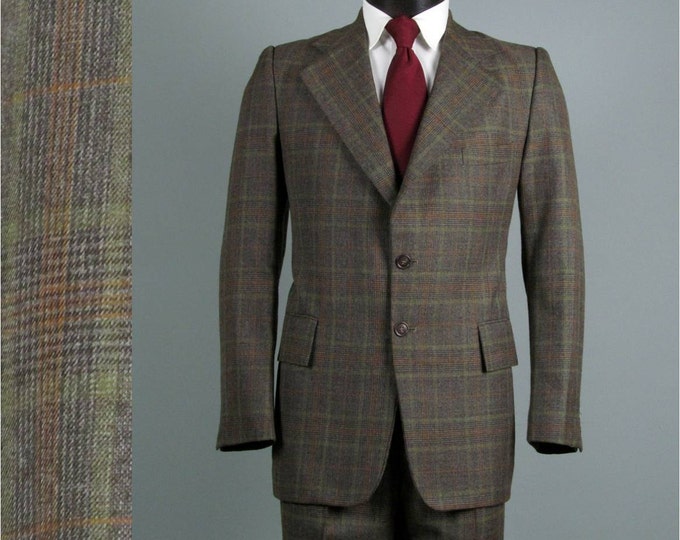 Vintage Mens Suit 1970s Brown Windowpane Plaid Wool Two Piece - Etsy