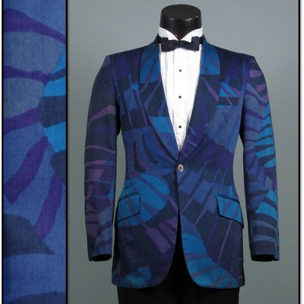 RESERVED Vintage Mens Tuxedo Dinner Jacket 1960s JUNGLE PRINT After Six Shawl Collar Mens Vintage Tux Jacket 40" Chest