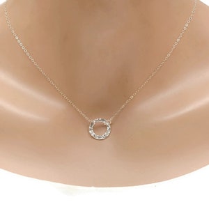 Sterling Silver Karma Necklace ~ Hammered Circle Necklace ~ Dainty Eternity Necklace ~ Christmas Gift for Her ~ Ring Necklace