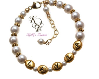 Gold Baby Bracelet Personalized Baby Bracelet Little Girl Bracelet Baby Gift Pearl Baby Bracelet Little Girl Jewelry Complimentary Gift Box