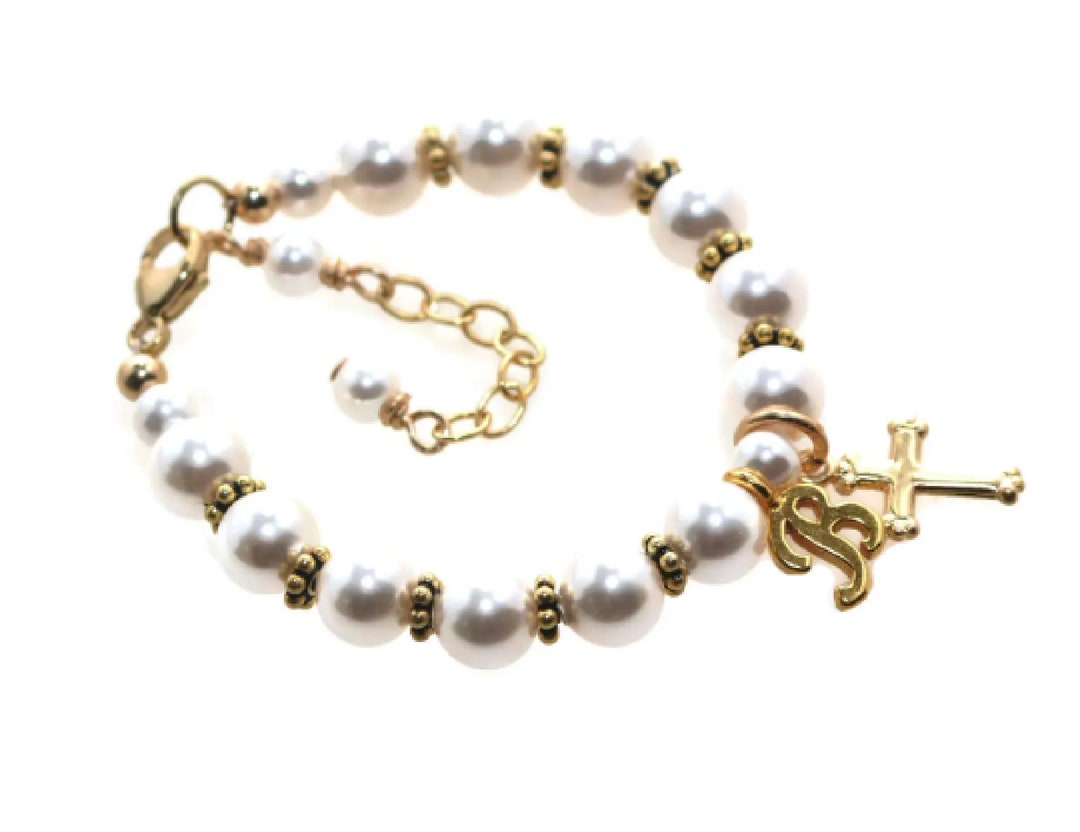 Gold Christening Bracelet Grandson Baptism Gift First Etsy