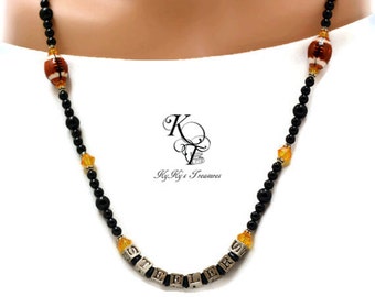 Steelers™ Inspired Necklace ~ Black and Gold Necklace ~ Steelers ™ Necklace ~ Pittsburgh Football Jewelry ~ Pro Football Necklace