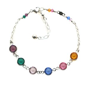 Chain Bracelet Women Silver, Sterling Silver Birthstone Bracelet, Grandma Bracelet Birthstone, Mother Jewelry Grandma Mom Christmas Gift
