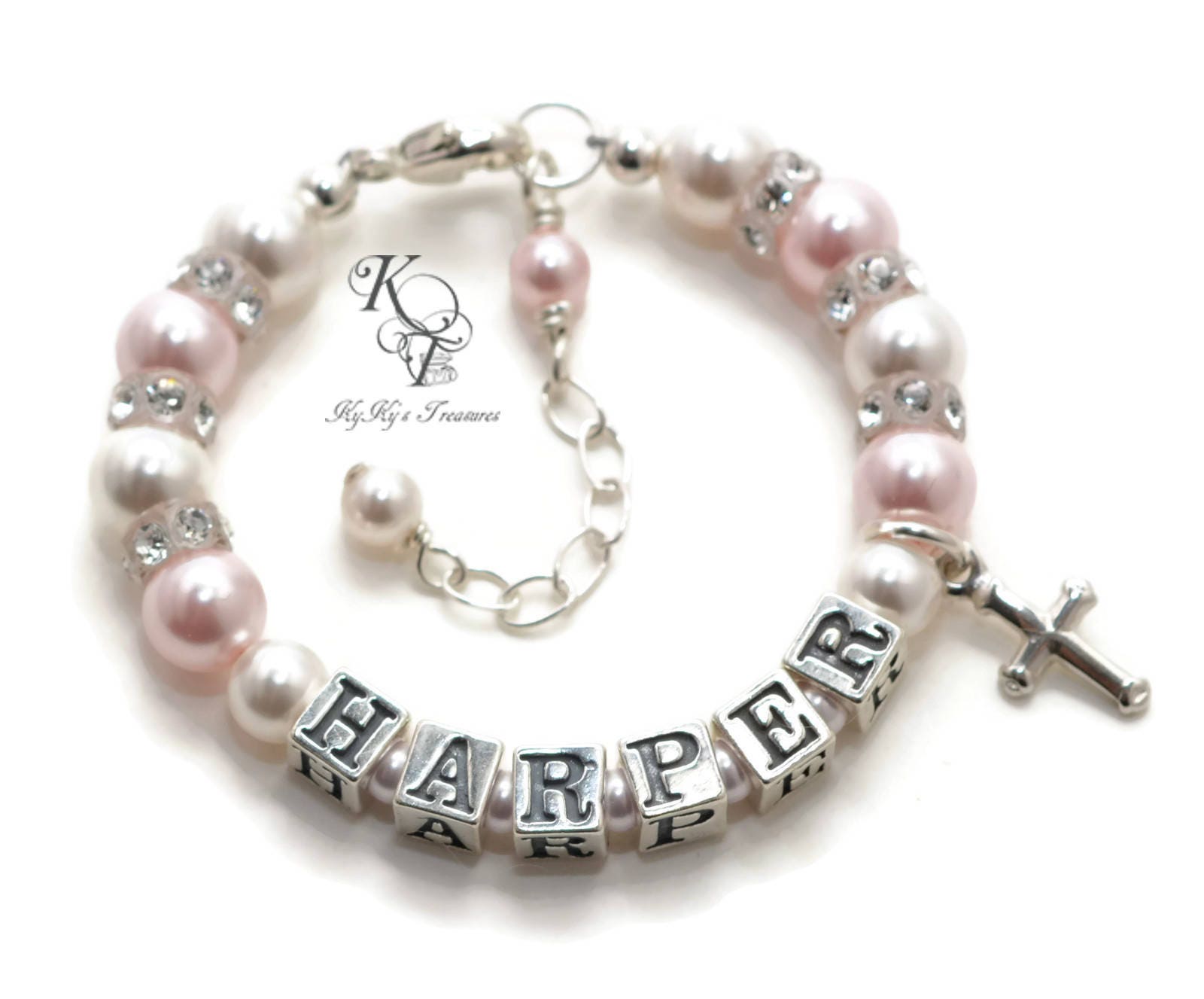 Baby Bracelet Pink Bracelet Personalized Baptism Bracelet | Etsy