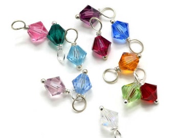 Crystal Add On Charm Sterling Silver Birthstone Charms 6mm Bicone Wire Wrapped Charms Dangle Crystal Drop