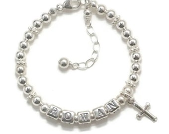 Confirmation Bracelet, Cross Bracelet for Boys, STERLING SILVER Baby Bracelet, First Communion Gift, Grandson Baptism Personalized Gift