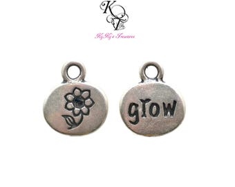 Word Charms 1 Piece Grow Charms Tierracast Charms Message Charms Flower Charms Pewter Charms Pewter Findings Inspirational Charms