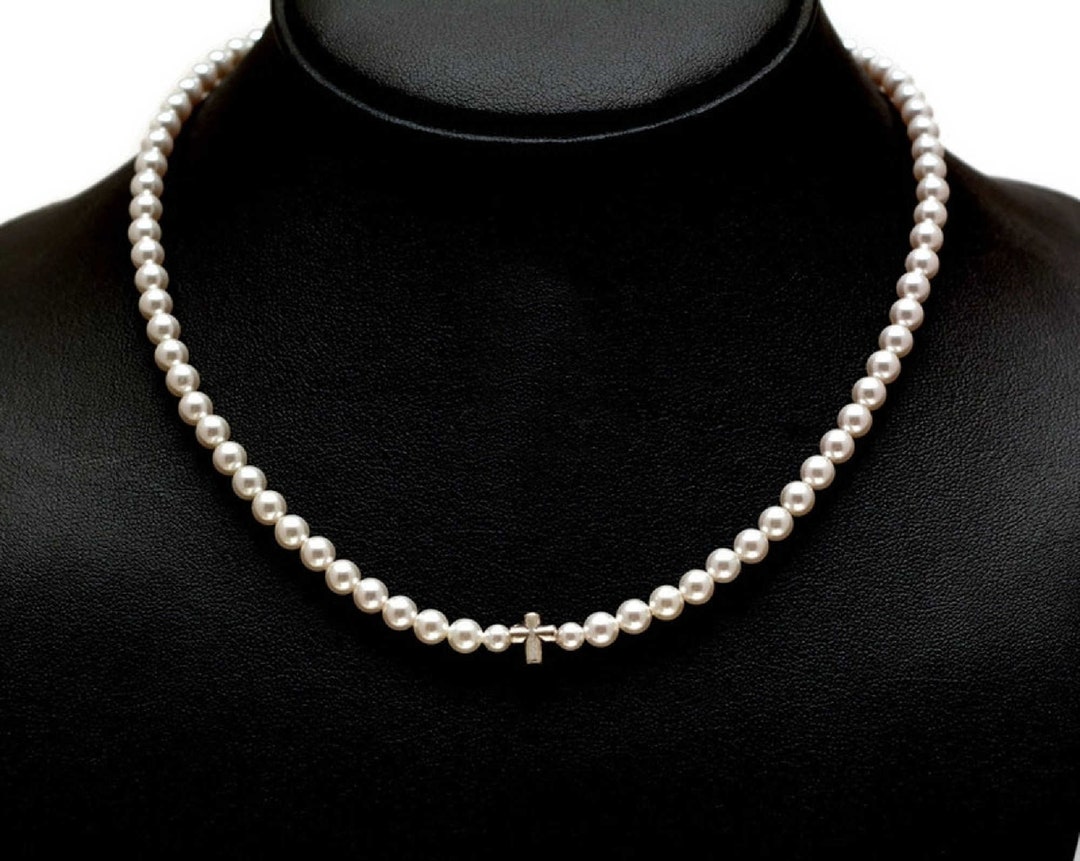 Baptism Necklace Pearl Cross Necklace Baby Girl Baptism Christening
