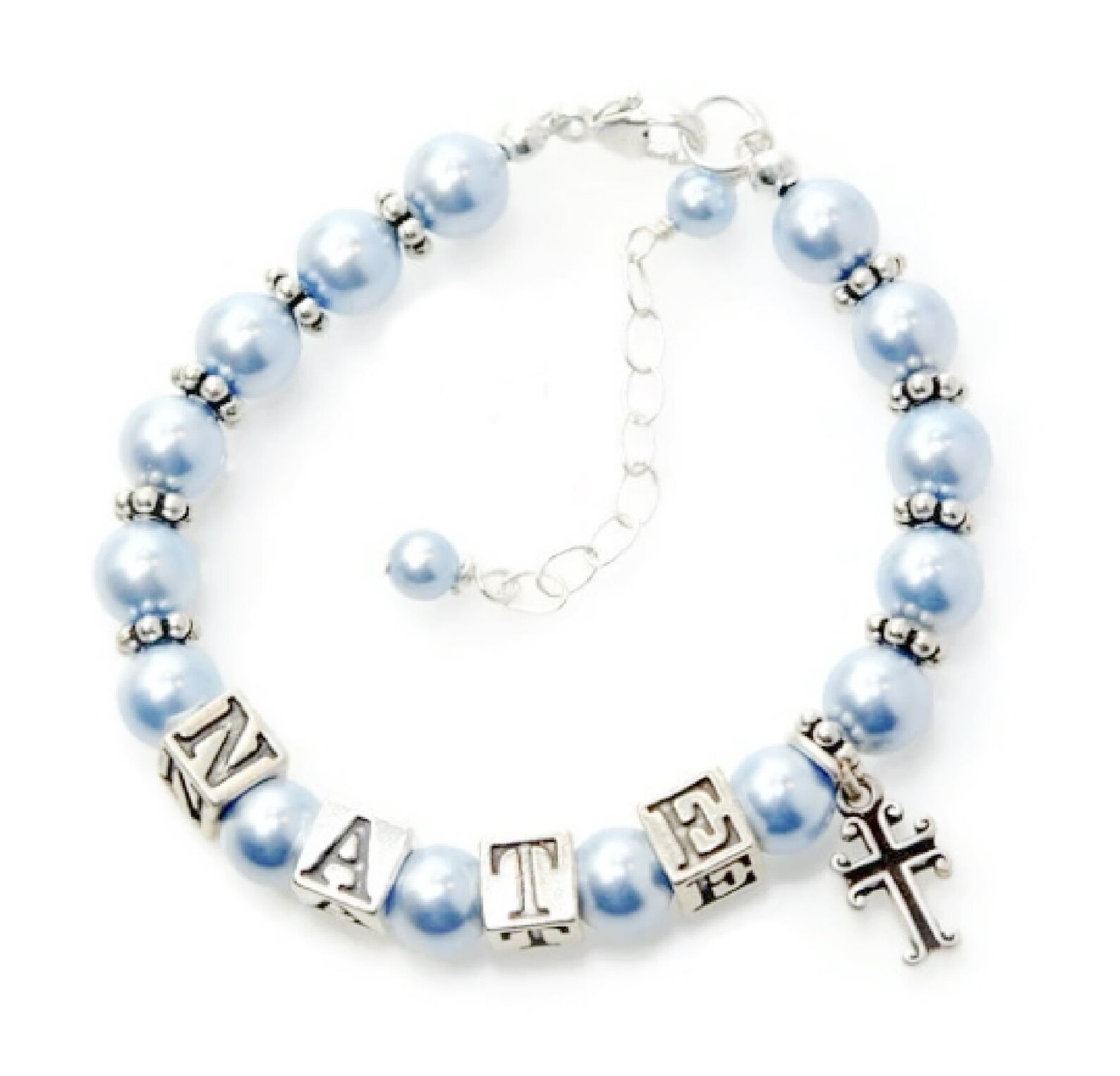 Baby Boy Baptism Bracelet Personalized Baby Boy Gift Blue Etsy