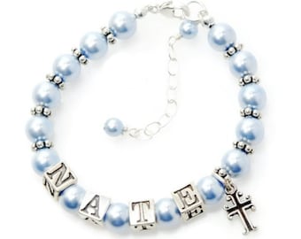 Baby Boy Baptism Bracelet Personalized Baby Boy Gift Blue Bracelet Boy Christening Bracelet Baptism Gift Christening Gift for Baby Boy