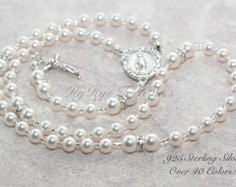 Baptism Rosary Necklace - Baby Rosary Baptism - Pearl Rosary Necklace - Baptism Gifts Baby Girl - Baby Girl Baptism Jewelry - Free Gift Box