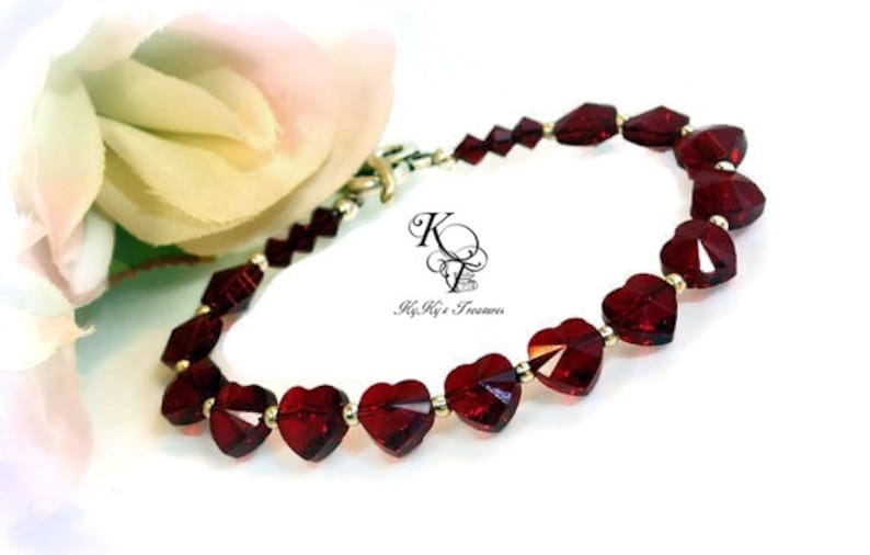Heart Gift Garnet Bracelet Valentines Gift Wife Gifts Anniversary Gifts Heart Jewelry Love Jewelry Valentines Jewelry Heart Bracelet