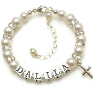 Bracelets bébé, Bracelet de baptême personnalisé, Bracelet prénom personnalisé, Bracelet de baptême, Cadeau de baptême petite fille, Cadeaux de baptême