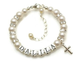 Baby Bracelets, Personalized Baptism Bracelet, Custom Name Bracelet, Christening Bracelet, Baby Girl Baptism Gift, Christening Gifts