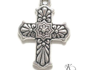 Silver Cross Charm Talavera Cross Pendant Silver Tierracast Charm Antique Silver Cross Pendant Pewter Cross Charm Jewelry Findings