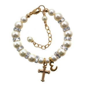 Gold Baby Bracelet for Baptism, Pearl Baby Bracelet Personalized Christening Gifts, Gold Baby Girl Bracelet, Jewelry for Girl, New Baby Gift